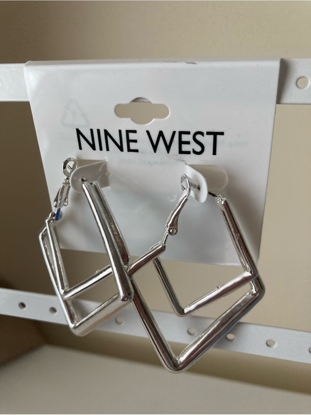 Nine West Silver Angular Double-Hoop Earrings